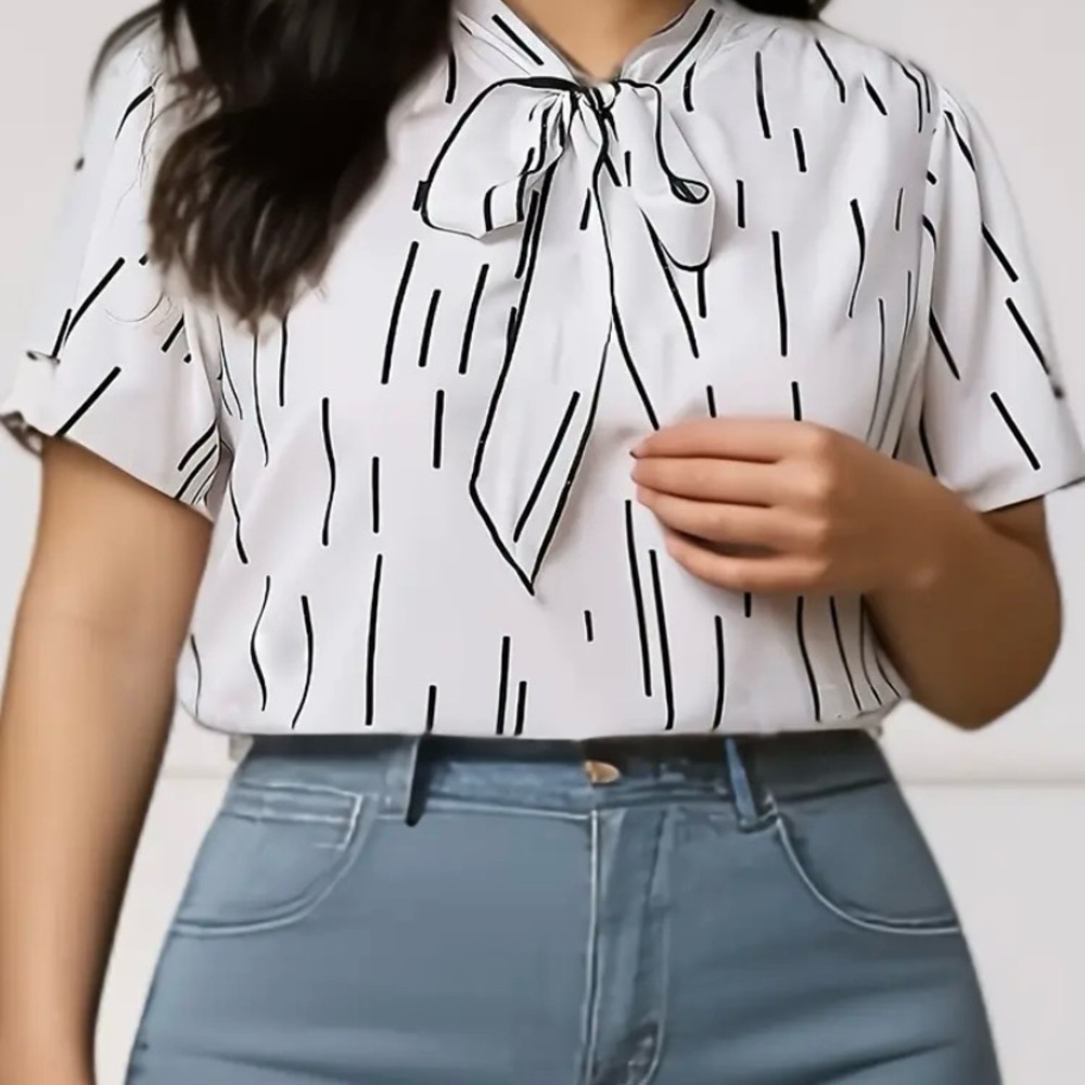 Temu Butterfly Bow Neckline Short Sleeve Blouse, 3XL